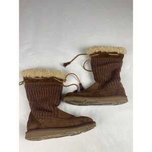 UGG Australia 5124 Suburb Brown Suede Crocheted Shearling Sweater Boots Size 6